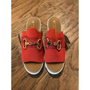 Bernie Mev Red Women's Venti Buckle Wedge Heel Sandal Ladies Cushioned Footbed
